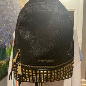 Michael Kors Black Bookbag with Gold Studs